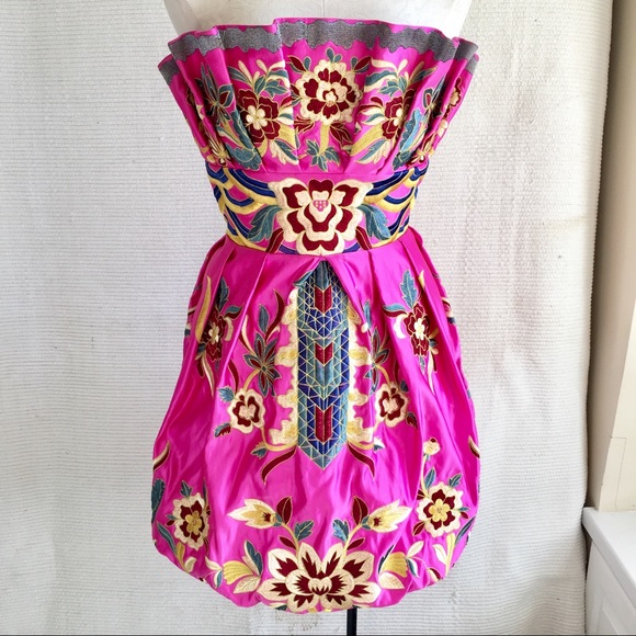 Jovani Dress XS Embroidered Print Strapless Short Formal Satin Pink Cocktail - Picture 8 of 8